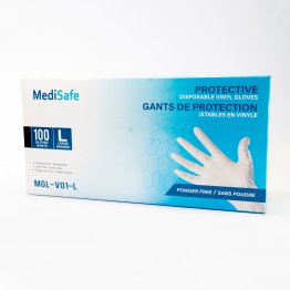 MediSafe Clear Powder-Free/Latex-Free Vinyl Gloves Large - Box of 100