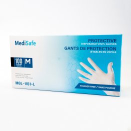 MediSafe Clear Powder-Free/Latex-Free Vinly Gloves Medium - Box of 100